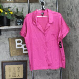 NEW INC International Concepts Collar Pajama Shirt Top Divine Berry Pink 2XL